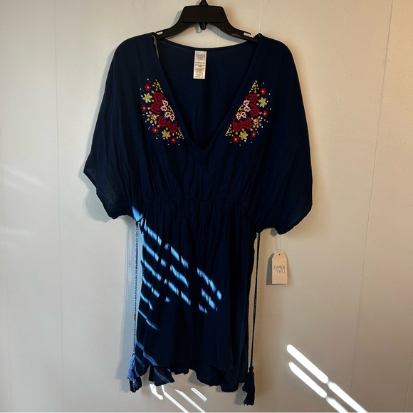 Time and Tru Blue Embellished bathing suit cover-up missy size 16-18 - Picture 1 of 9